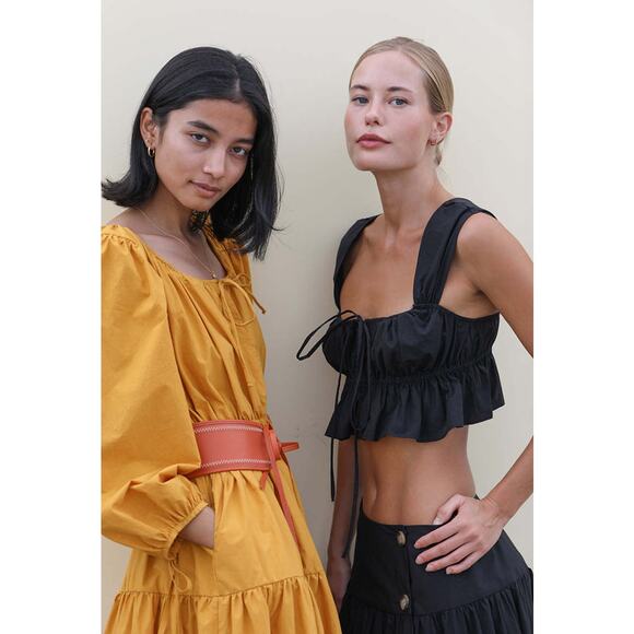 NWT $245 Ciao Lucia Cinetta Crop Tank Top Black Poplin Ruffle Ron Herman M - Picture 3 of 8